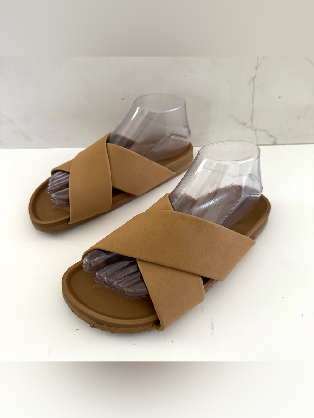 J. Crew Marina Tan Waterproof Cross-Strap EVA Sandals Size 6.5-7 Beach Comfort